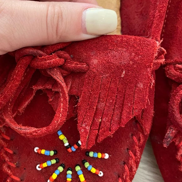 Five Tribe Red Suede Beaded Moccasin Flats - Picture 11 of 13